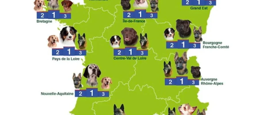 Mapa de razas de perros en Francia